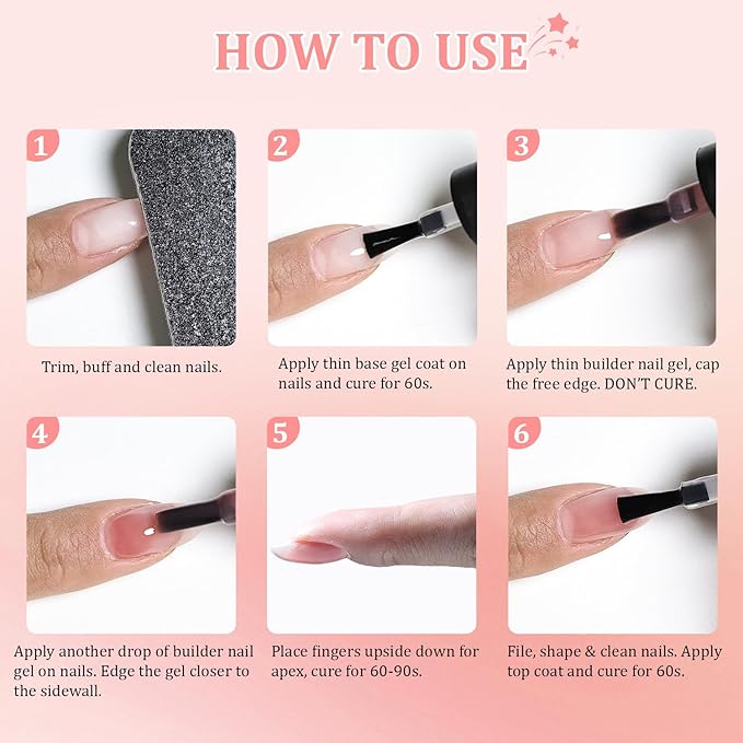 JODSONE 10 Colors Builder Nail Gel Polish Set with Base Coat and Top Coat No Wiping for Nails Strengthener Hard Nail Extension Gel LED Nail Lamp Cured
