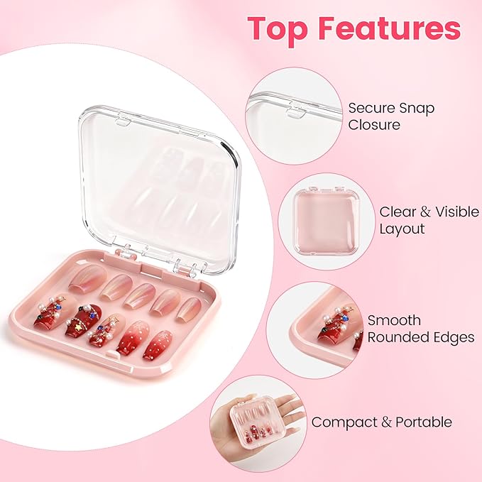 15 Pcs Press On Nail Packaging Box Press on Nail Storage Box for Press Ons with 90 Pcs Adhesive Double Sided Tape for Fake Nail Storage Case Nail Display Nail Salon Supplies (Pink)