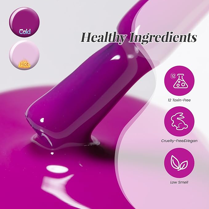 YTD Likomey Color Changing Gel Nail Polish,15ml Nude Pink To Plum Grape Purple Mood Temperature Change Colors Ombre Thermal Salon Home Fall Winter Manicure UV Nails Varnish,WB12