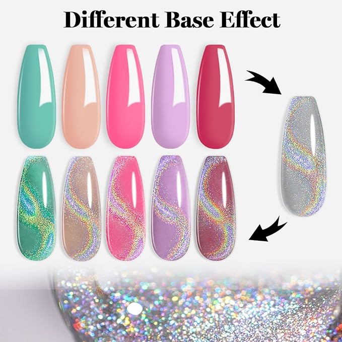 RARJSM Rainbow Cat Eye Gel Nail Polish with 6 Colors Gel Polish Holographic Magnetic GelPolish 9D Cat Eye GelPolish Soak Off UV LED DIY Manicure Art