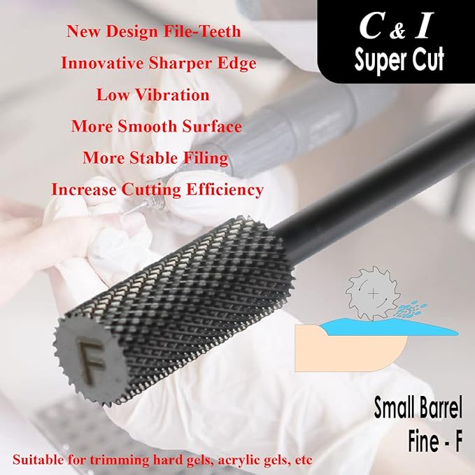 Super Cut Upgrade Edition, Small Barrel Nail Drill Bit for Electric Manicure Drill Machine, Remove the Nail Gels, Acrylic Gels, or Dip Powder (Fine -F)