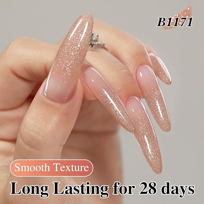 Double Rhythm 0.5Oz Glitter Gel Polish Shimmer Reflective Color for Nail Art Salon DIY Soak Off 15ml Nail Lamp Gel Polish at Home (Nude Pink-B1171)
