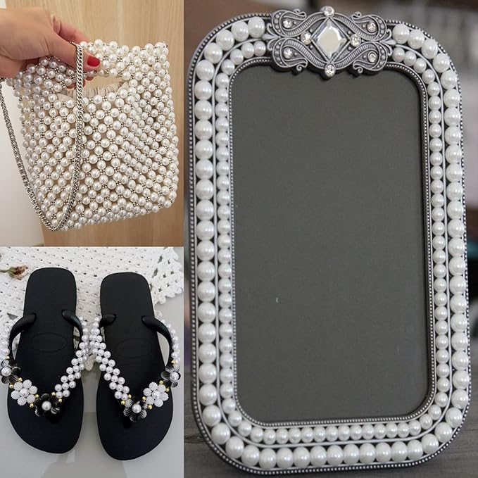 4000PCS Flatback Rhinestones and Half Round Pearls Kit #40, Multi Size Glass AB Crystals, Plastic Flat Back White Dome Bead with Pickup Pencil and Tweezer for Nail Art