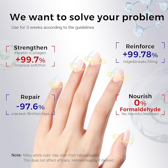 Morovan Nail Strengthener and Growth: Natural Keratin Repair Nail Polish Hardener & Ridge Filler Treatment for Damaged, Cracked, Thin Nails, Prevent Discoloration and Essential Nail Care for women