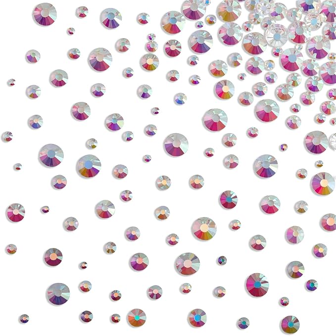 Beadsland Rhinestones for Makeup,8 Sizes 2500pcs Crystal Flatback Rhinestones Face Gems for Nails Crafts with Tweezers and Wax Pencil,Transparent AB,SS4-SS30