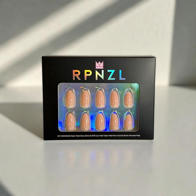 Press On Nails - Pearl | Bubble Bath Medium Almond Fake Nails With Pearl Design, Reusable Salon Quality | 32 Nails, 16 Sizes Kit with Glue and Adhesive Tabs I Female Founded
