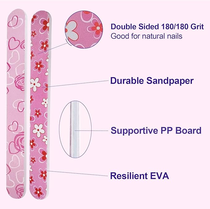 Nail Files (24 Pack), Colorful Emery Board Nail File for Natural Nails Double Sided 180 Grit Professional Fingernails Flowery Emory Boards Buffer Manicure Tool Nail Shaping Buffing Smoothing Filer