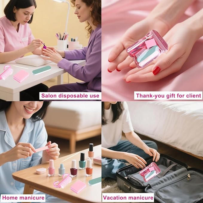 Disposable Manicure Kit Basics 5PCS Nail Kit, Mini Nail Files Buffers Bulk Handle Grip Brush Orange Wood Stick Individually-Packed Pedicure Set for Fingernails Toenails Salon Supplies 10 Packs