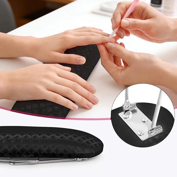 krofaue Nail Arm Rest Cushion, Professional Hand Rest for Nails Tech Black, Microfiber Leather Nail Rest Stand for Acrylic Nails Folding Hand Holder for Nails Pedicure Salon Home Use