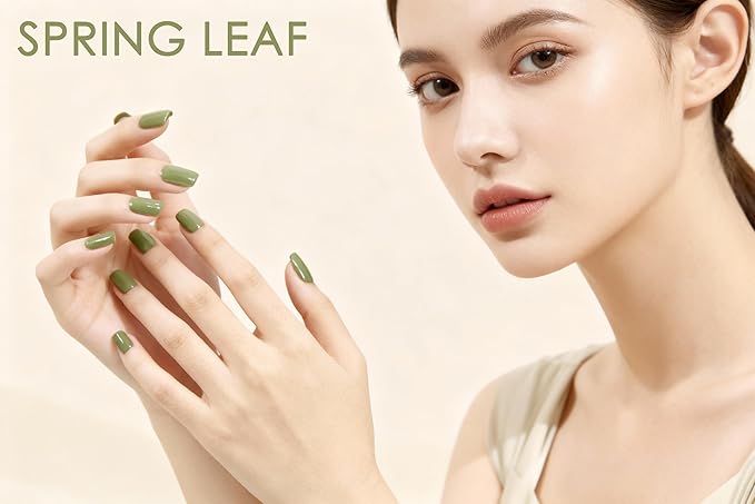 Semi Cured Gel Nail Strips – Real Gel Nail Polish Wraps for Brittle Nails | Waterproof Long Lasting Easy Peel-Off Removal | Hema-Free | 20-Piece Grass Green Salon Kit with File & Stick