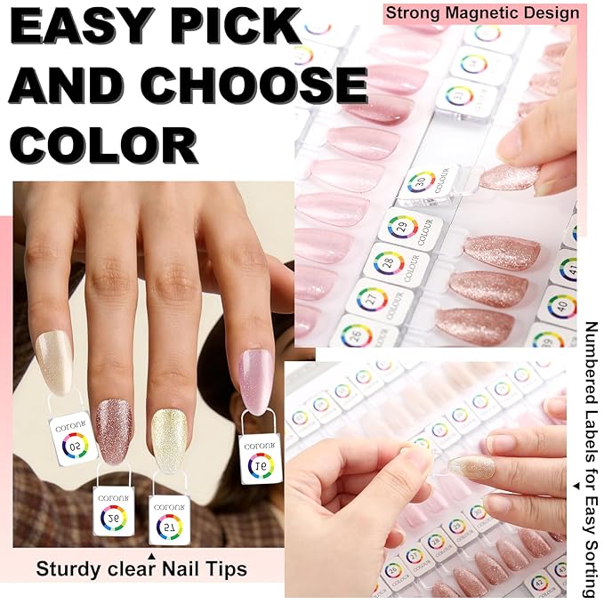 60 Magnetic Nail Swatch Book,Leather Nail Color Display Book with 72 Magnetic Tips & Number Labels,Professional Nail Salon Color Display Book for Easy Preview & Storage White