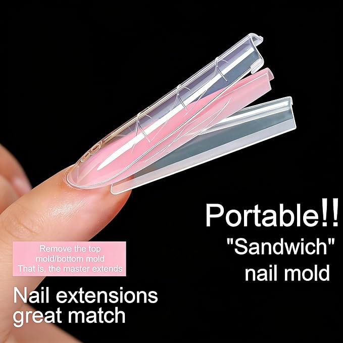 Sandwich Dual Nail Form 256PCS16 SIZES,2026 METOOLS DIY New Acrylic Polygel, quick building & Straight Built-in Apex Dual Forms Molds Reusable Polygel Tips for Nail Extension (COFFIN)