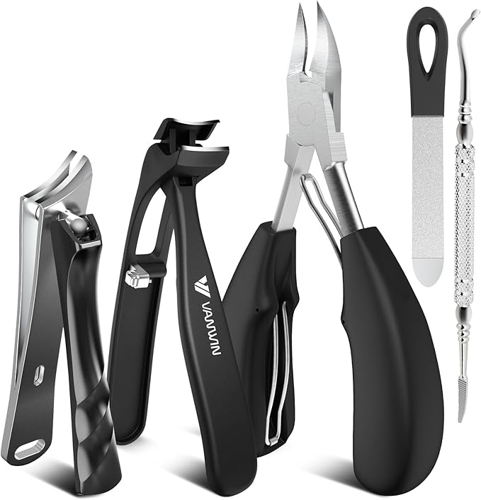 Toenail Clippers for Thick Toenails for Seniors, Heavy Duty Wide Jaw Large Toe Nail Clippers for Thick Nails for Men, Angled Head & 45° Sharp Slanted Ingrown Toenail Clippers Set Black