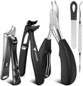 Toenail Clippers for Thick Toenails for Seniors, Heavy Duty Wide Jaw Large Toe Nail Clippers for Thick Nails for Men, Angled Head & 45° Sharp Slanted Ingrown Toenail Clippers Set Black