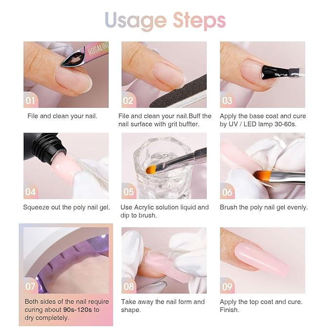 ROSALIND Soft Pink&Opal Extension Gel, 2 PCS 2oz Opal Poly Nail Gel kit Pink Nail for Nail Art Decoration, Builder Pink Gel Nail Thickening Poly Nail Gel Tube Easy to DIY Use Need UV Lamp