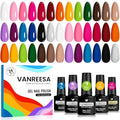 VANREESA 24 Pcs Gel Nail Polish Set -Trendy Colors Gel Polish with Base Coat & 4 Effects of Top Coat White Pink Red Orange Yellow Green Brown Blue Purple Gel Polish Set Nail Kit Gifts for Women Girls