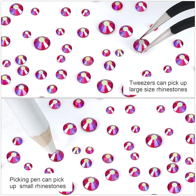 4240Pcs lt.siam AB Flatback Rhinestones 6 Sizes Crystal Diamonds for Nail Art Crafts Clothes Shoes with Tweezers and Picking Pen