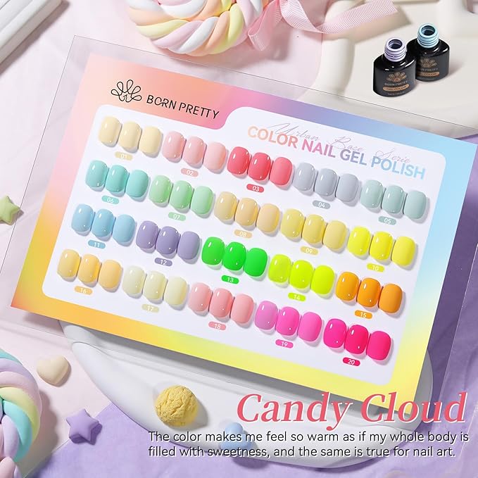 BORN PRETTY Pastel Gel Nail Polish 23Pcs,Spring Summer Easter Gift Collection Macaron Candy Sweet Colors Soft Nude Pink Green Blue Yellow Neon Hot Pink Gel Polish Kit with Base&Glossy Matte Top Coat