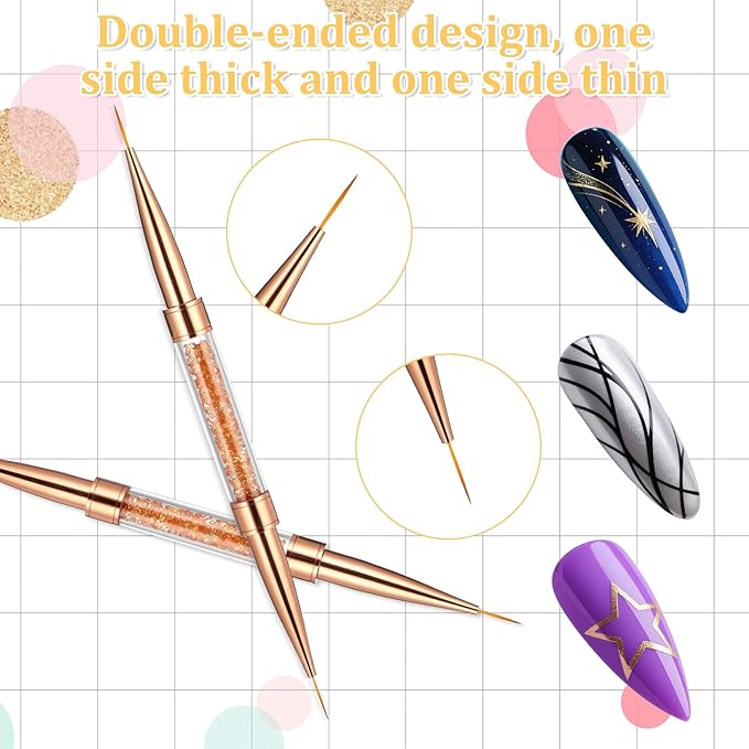 4 PCS Nail Liner Brushes, Nail Art Brushes Super Fine Liner Nails Brush Kit Dual-ended Acrylic Nails Line Brush for Gel Polish, Precise Details, Fine Drawing Design Salon & DIY Use, 7/11/15/20mm