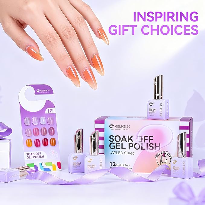 gelike ec Professional Jelly Gel Polish: 12 Nail Colors Set for Salon Technicians with 16ml Big Bottle & Color chart - HEMA & TPO Free Safe Formula Easy to use On Natural or Acrylic Nails