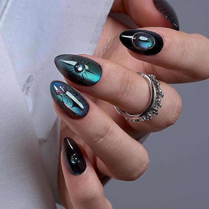 CurvLife Soft Gel Alomond Press On Nails, Long-Lasting Reusable Fake Nails Kit with Glue & Tabs, 30pcs Salon-Quality Stick On Nails for Women At-Home Manicure (Cosmic Spell)