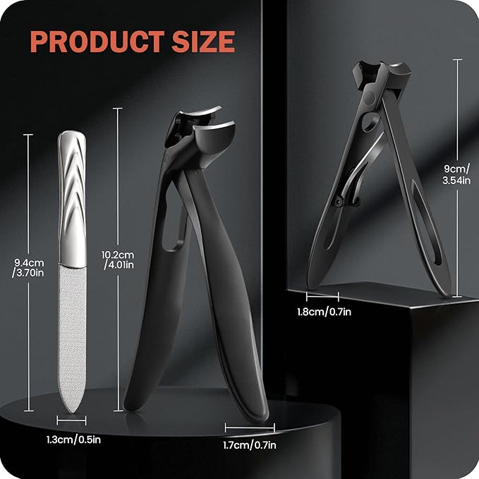 BEZOX Toe Nail Clipper for Thick Nails for Seniors, Nails Clipper Set for Comfort Nail Trimming, Precision Fingernail Clippers - Black