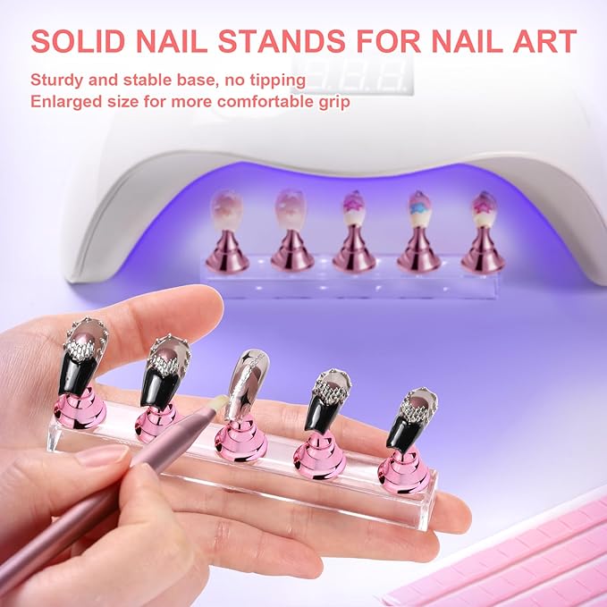 Etercycle Nail Stand Press On Nail Stand Nail Holder for Painting Nails Magnetic Nail Tips Practice Stands with 80Pcs Reusable Putty (Pink)