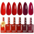 Beetles Red Gel Nail Polish Set-15ML 6 Colors Shimmer Bloody Red Burgundy Gel Polish Kit Soak Off UV Full Size Nail Art Salon Design DIY Gift for Women Colorful Bottle
