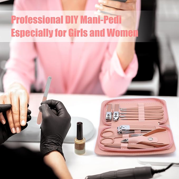 Manicure Set-Stainless Steel Nail Care Set-12 in 1 Professional Ingrown Toenail Clipper Grooming Tool-Pedicure Kit & Toe Nail Cutter-Men Gifts for Grandpa Dad Husband on Fathers Day (Rose Gold)