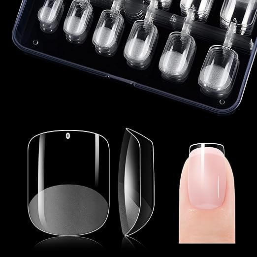 Gelike ec Nail Tips: XS Soft Gel Tips Square Shaped Full Cover Gel Nails Pre Etched - PMMA Resin Clear Strong False Press on Nails 120PCS 12 Sizes, Extra Short Square