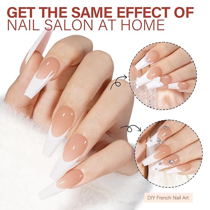 AILLSA French Gel Nail Tips, 180 Pcs French Tip Press On Nails Long Coffin Brown, Pre-Applied Primer & Base Coat, No Need File, Soft Nail Tips, Fake Nails for Nail Art DIY 15 Sizes