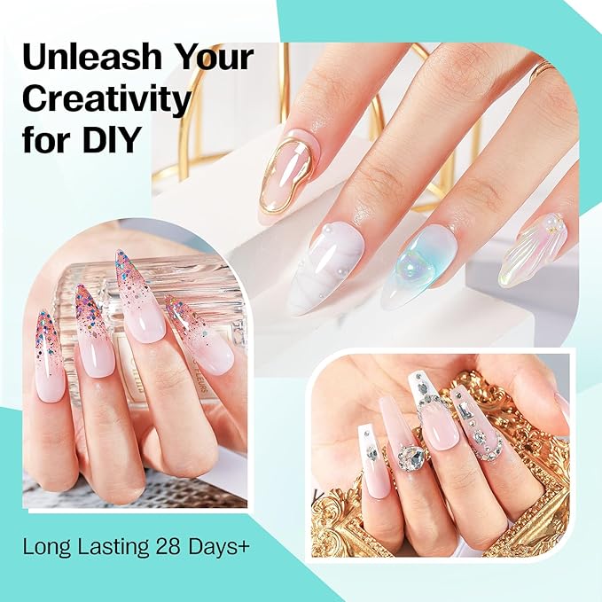 3D Sculpting Builder Gel Nail Art Kit - All In One Formula for Extensions, Sculpture, Designs, Chrome Powder, Rhinestones - Soak Off with UV/LED Lamp for Salon Home DIY