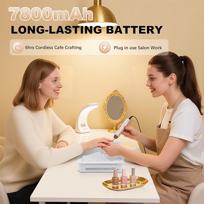 Nail Dust Collector | 1000PA Cordless Nail Dust Collector Nail Tech | 10 Speed Levels | Low Noise & Strong Suction | Reusable Filter, 10 Pads + Nail Dust Brush | for Acrylic Nails, Salon & Home-White