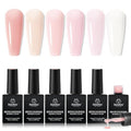 Beetles Rubber Base Builder Nail Gel - White Nude Pink Glitter French Tip Base Color Gel Polish Set for Manicure Strengthener Long Lasting Soak Off U V LED Nail Art