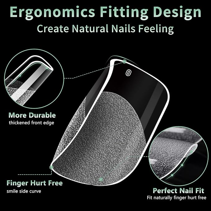 Extra Short Square Nail Tips, 216pcs Acrylic Fake Nails Soft Gel Nail Tips, Full Cover Pre-Shaped Matte Clear Press on Nails for Extension, Diy at Home Manicure 12 Sizes