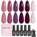 Beetles Purple Gel Polish Set - 6 Color Spring Purple Burgundy Maroon Mauve Plum Gel Polish Kit, Soak Off UV LED Nail Gel for Autumn Manicure Nail Art Gifts for Women