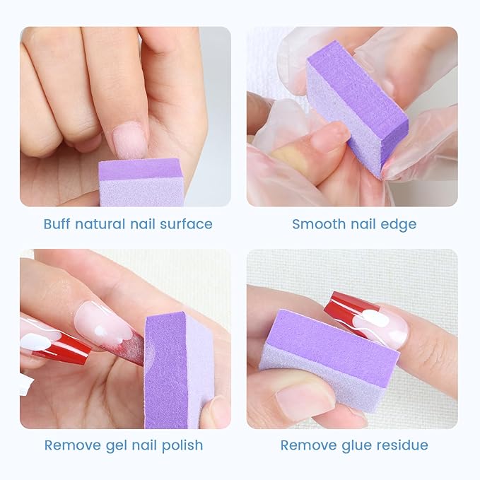 Nail Buffer Block, 100 PCS Mini Buffers, 2 Way Coarse Medium Grit 100/180, 1.3 inch Long, Small Buffing Kits for Nail Gel Polish, Acrylic & Press-On Nails Prep, Pedicure & Manicure, Purple