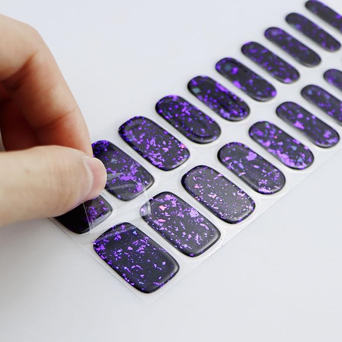 JMEOWIO Gel Nail Stickers Dark Purple Semi Cured Gel Nail Strips Wraps UV/LED Nails Art Design Decoration Accessories