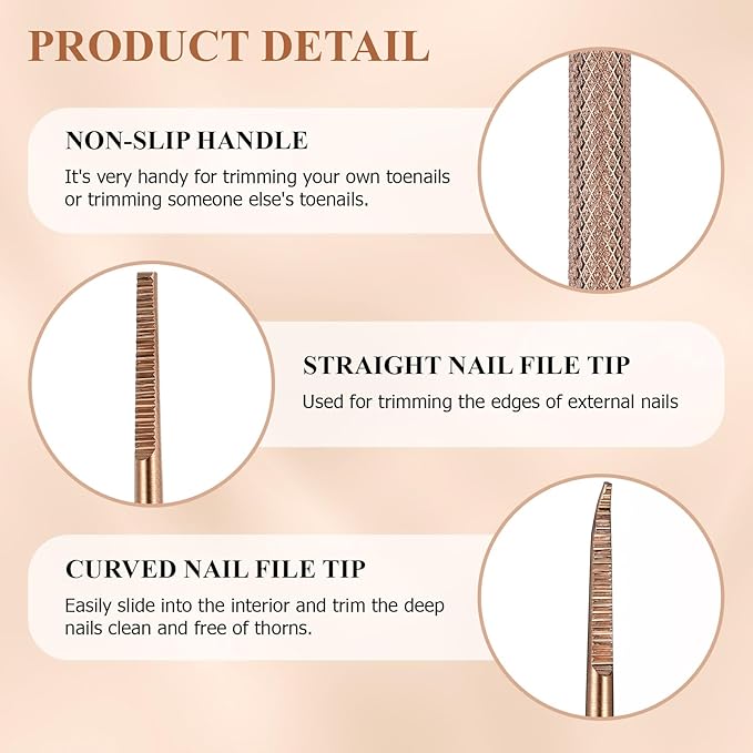 Mudder 6 Pack Ingrown Toenail Files Double Sided Toenail Lifters One Side Flat and One Side Curved Stainless Steel Manicure Treatment Removal Pedicure Tools for Feet Under Nail Cleaner (Rose Gold)