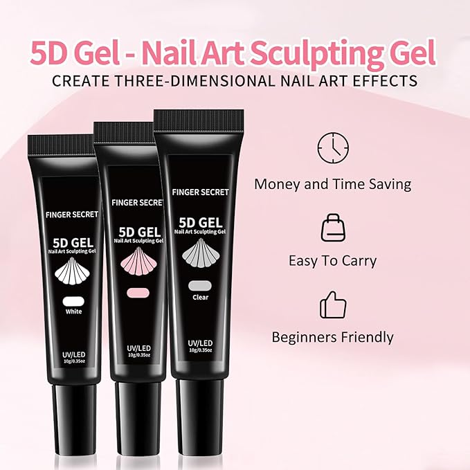 2pcs 3D Nail Gel Sculpting Gel No Wipe Rhinestone Glue Gel Polish Painting Drawing for DIY Nail Art Gems Diamond Jewelry