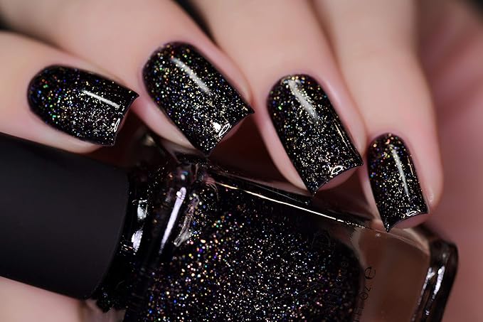 ILNP Silhouette - Rich Black Gold Flake Holographic Nail Polish