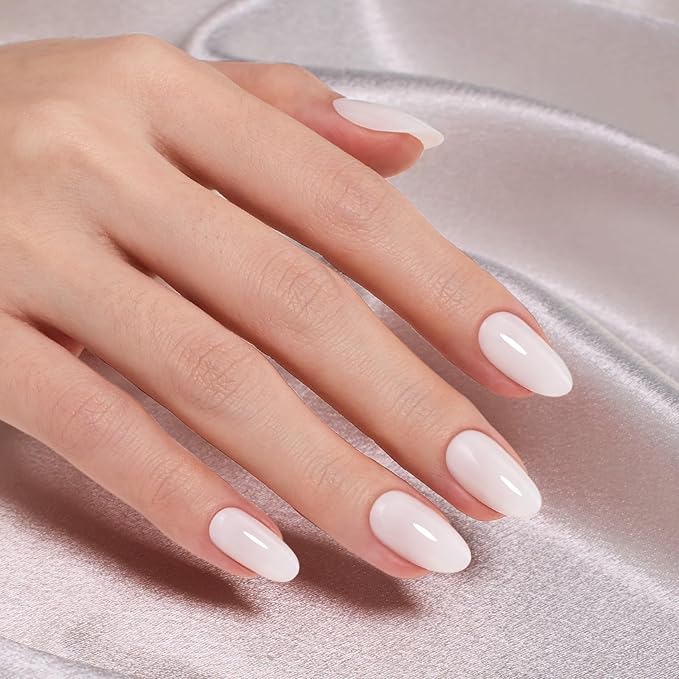 Beetles Natural Milky White Press On, Short Oval Press On Nails, Soft Nail Gel Nail Kit with Fast-Dry Nail Glue & Adhesive Tabs, 32pcs 16 Sizes, Girls Stick On Nails for Women
