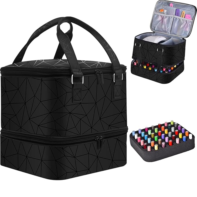 Nail Polish Organizer Case Hold 42 Bottles (15 ml) and Nail Lamp, Nail Organizers and Storage for Nail Supplies, Double Layer Nail Bag Organizer Case with Handle