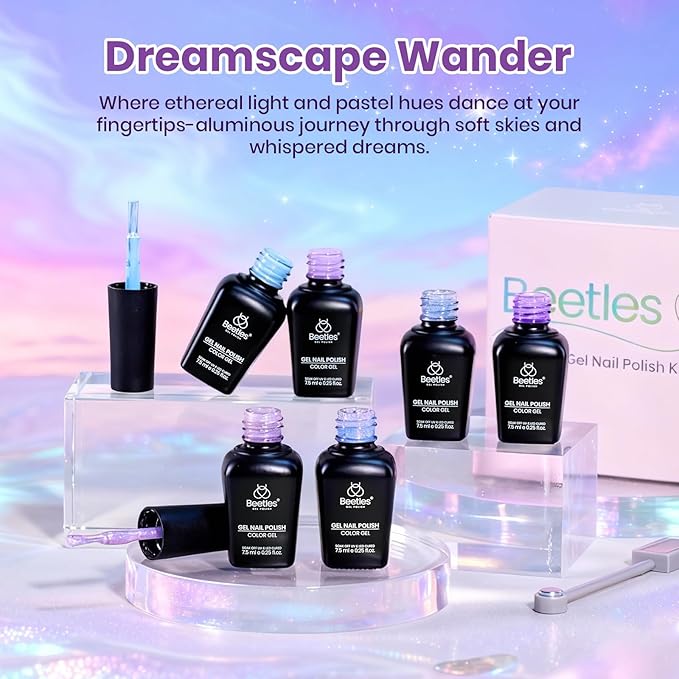 Beetles Spring Gel Polish Set - Dreamscape Wander 6 Colors Baby Purple Blue Glitter Shimmer Cat Eye Gel Polish Soak Off UV LED Nail Gel Home Easter Gifts for Women Manicure DIY Nail Art