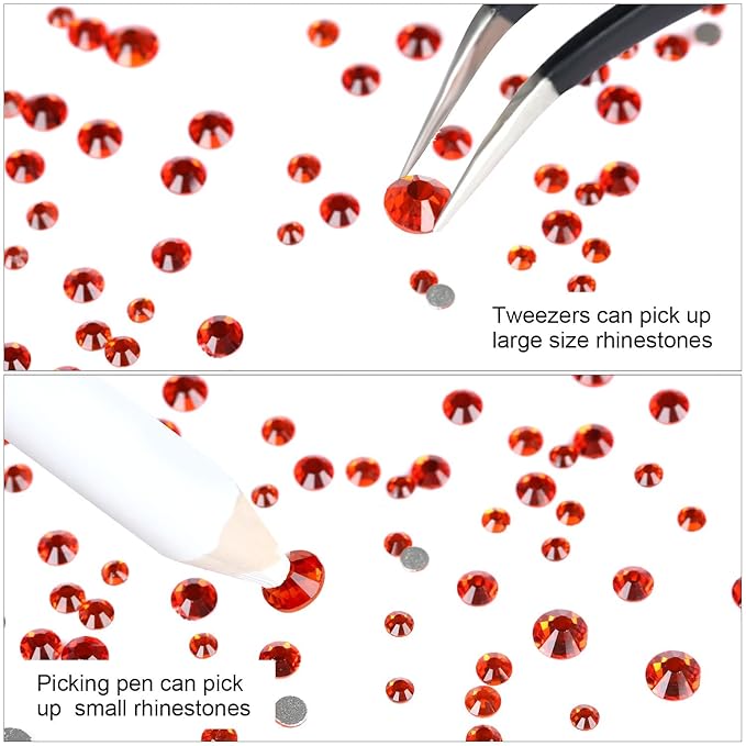 4240Pcs Orange Flatback Rhinestones 6 Sizes Crystal Diamonds for Nail Art Crafts Clothes Shoes with Tweezers and Picking Pen