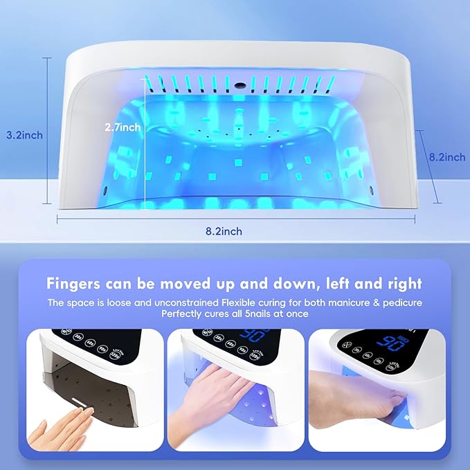 UV LED Nail Lamp with UV Gloves,Magnetic Metal Mirror Base Cordless Nail Dryer, Gel Polish Curing Light with 4 Timers,Touch Control Display,Auto Sensor for Professional Salon & Home