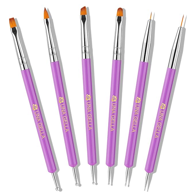 UNA GELLA Nail Art Pens 6PCS Purple Color Double-ended Acrylic Nail Brush Set Nail Dotting Tools Nail Art Design Christmas Brushes for Gel Polish, Liner, Drawing, Dotting and Detailing French Tip Tool