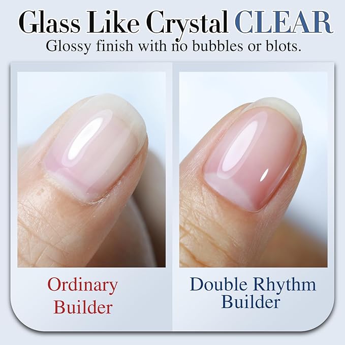 Double Rhythm 0.5Oz Nail Strengthener Rubber Gel Nail Polish 15ml Clear Builder in a Bottle Nail Thickening Extension Hard Structure Gel Glue (Clear 8 in 1-1)