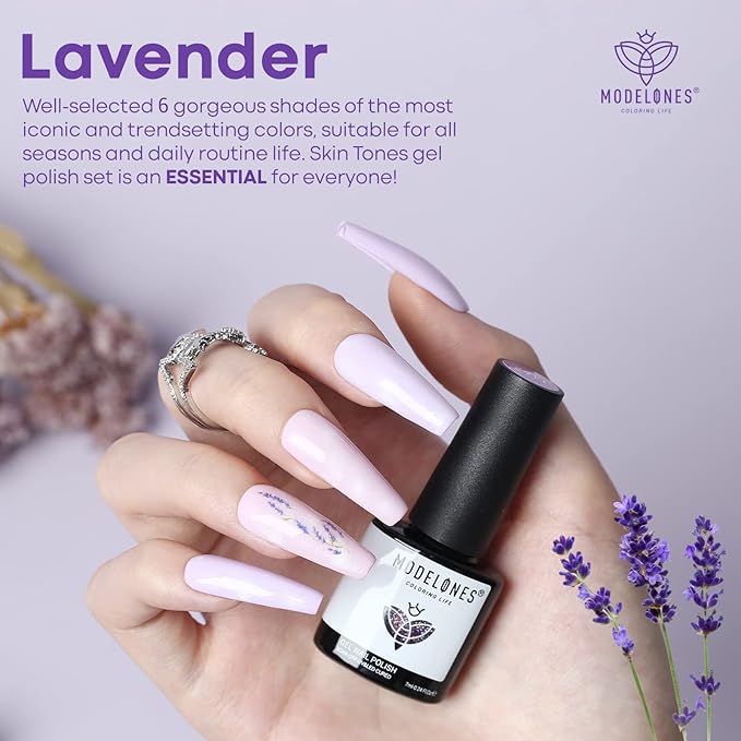 modelones Gel Nail Polish Set - Purple 6 Colors Gel Polish Set Purple Glitter Nail Polish Soak Off LED Nail Art Manicure Holiday Grape Nail Kit Gifts for Women DIY Home Salon