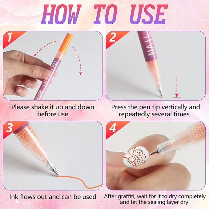 12 Colors Nail Art Pens Set, Nail Art Markers for Gel Nails, Drawing Painting Point Liner Acrylic Painted Pen Kit, Waterproof and Quick-drying Nail for DIY Nails Art Design Manicure Tools